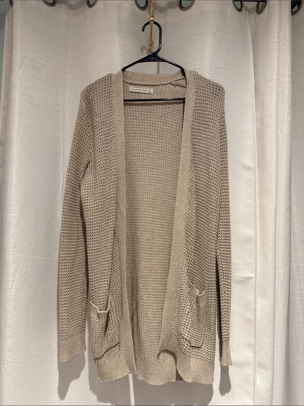 Abercrombie & Fitch Taupe Open-Front Knit Cardigan
